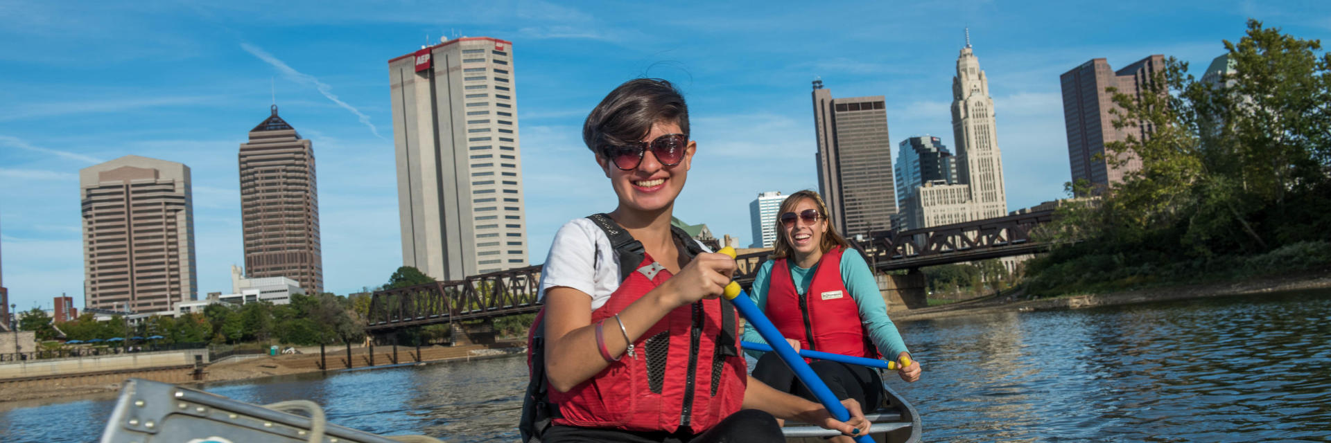 Two people canoeing